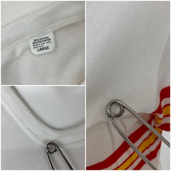 Vintage 70s Red Yellow Striped Tunic Tee V-neck T-Shirt B 37" - Picture 10 of 11